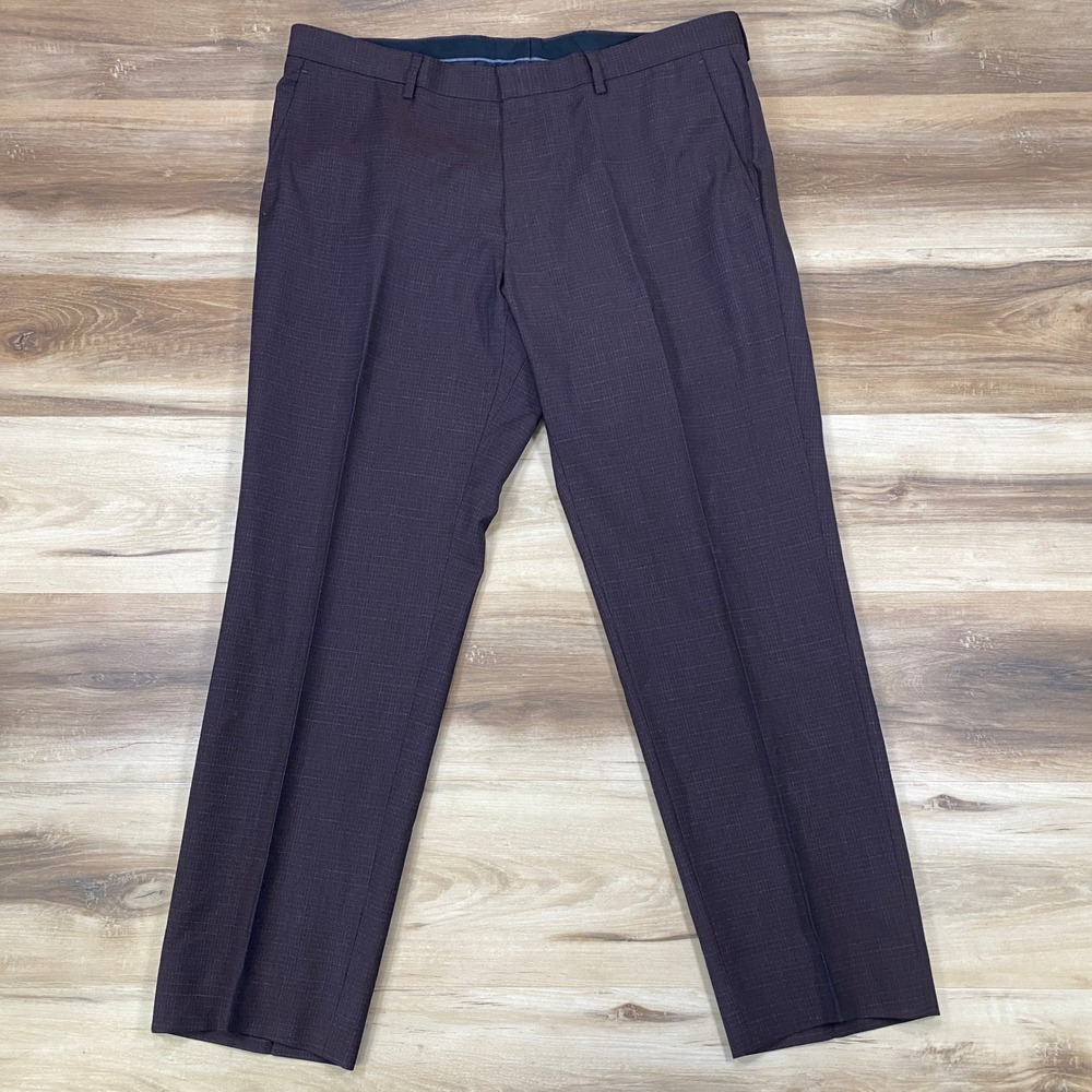 BOSS Hugo Boss Dress Pants Mens 38R Quiet Luxury Grid Pattern Purple Trousers